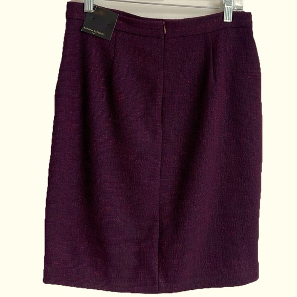 NWT Banana Republic Faux Wrap Tweed Burgundy Knew Length Mid Rise Skirt Sz 6 - Picture 2 of 9
